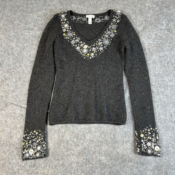 Subtle Luxury Cashmere Sweater Womens S/M V-Neck Embellished Beaded - Picture 1 of 8